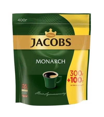 ყავა ხსნადი “იაკობს მონარქი / Jacobs Monarch” ეკონომიურ შეფუთვაში 300 + 100 გრ.