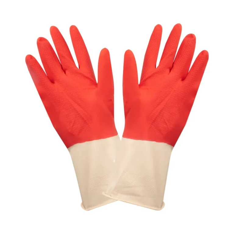 რეზინის ხელთათმანი წითელი-თეთრში XL