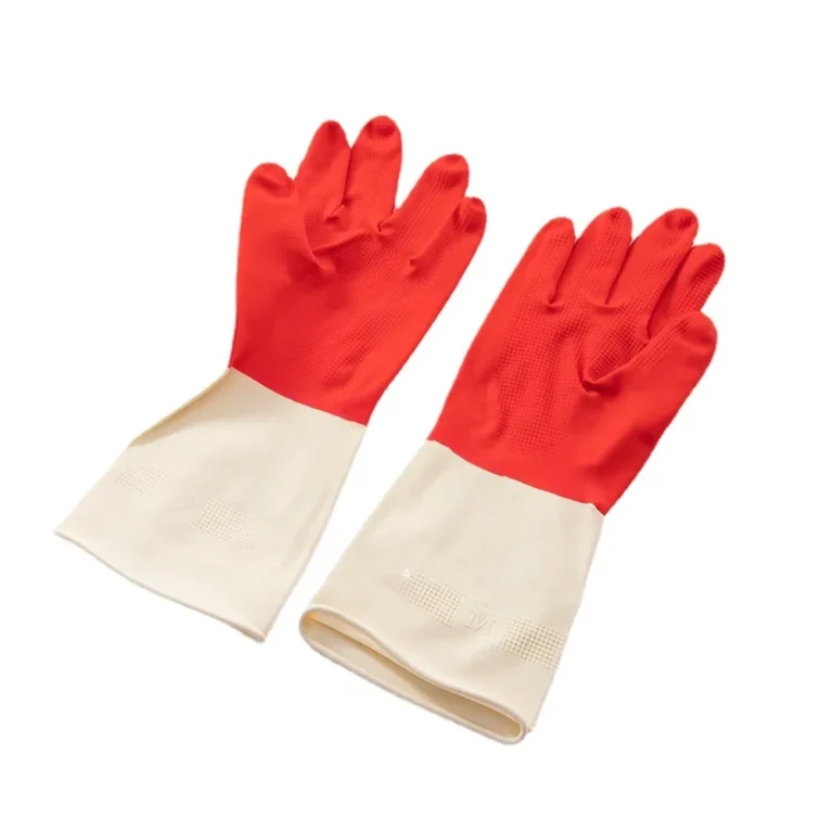 რეზინის ხელთათმანი წითელი-თეთრში XL