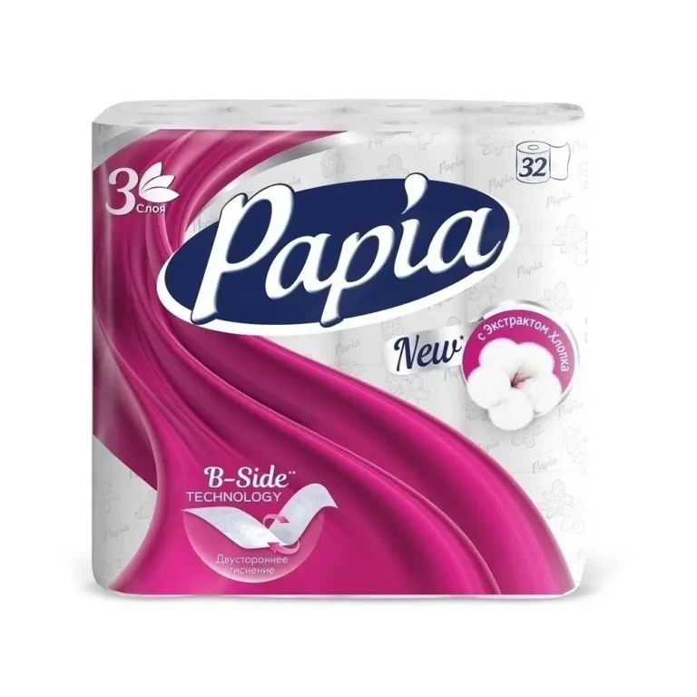 Papia 3-ფენიანი საპირფარეშოს ქაღალდი 32 ცალი