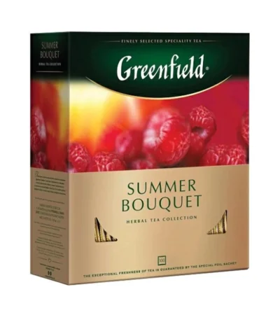 Greenfield Summer Bouquet ჟოლოს ჩაი, ერთჯერად პაკეტებში, 100 ცალი
