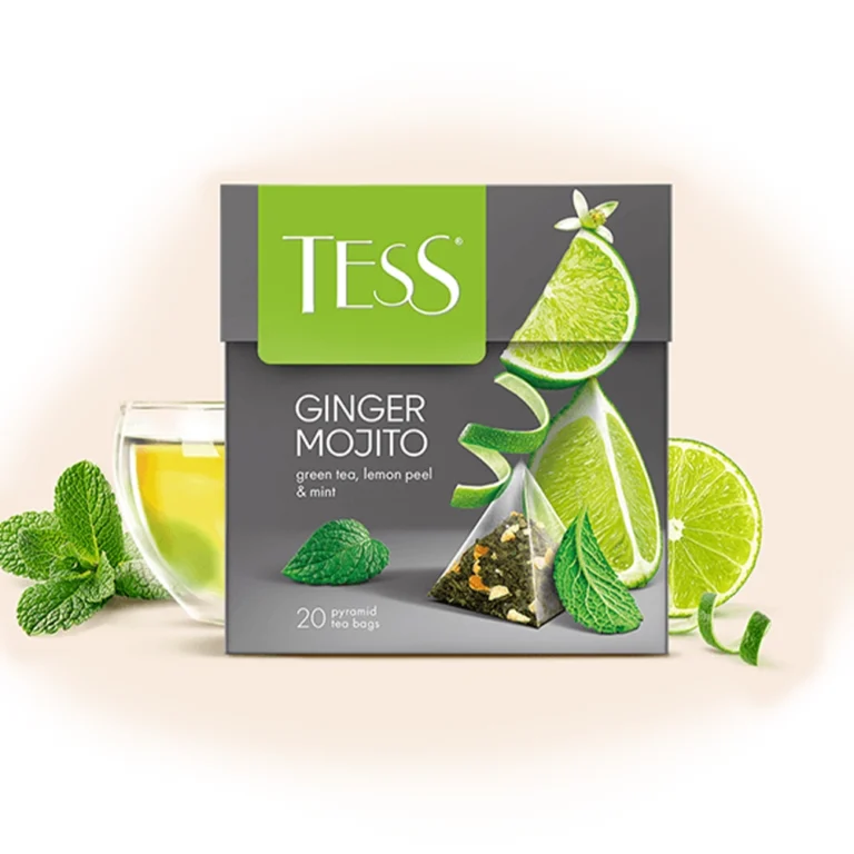 მწვანე ჩაი ლიმონის ცედრით და პიტნით Ginger Mojito პირამიდებში 20ც