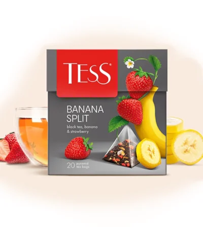 შავი ჩაი ბანანით და მარწყვით Banana Split პირამიდებში 20ც