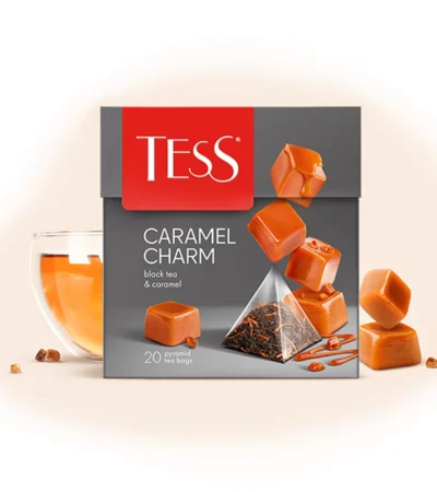 შავი ჩაი კარამელის ნაჭრებით და არომატით Caramel Charm პირამიდებში 20ც